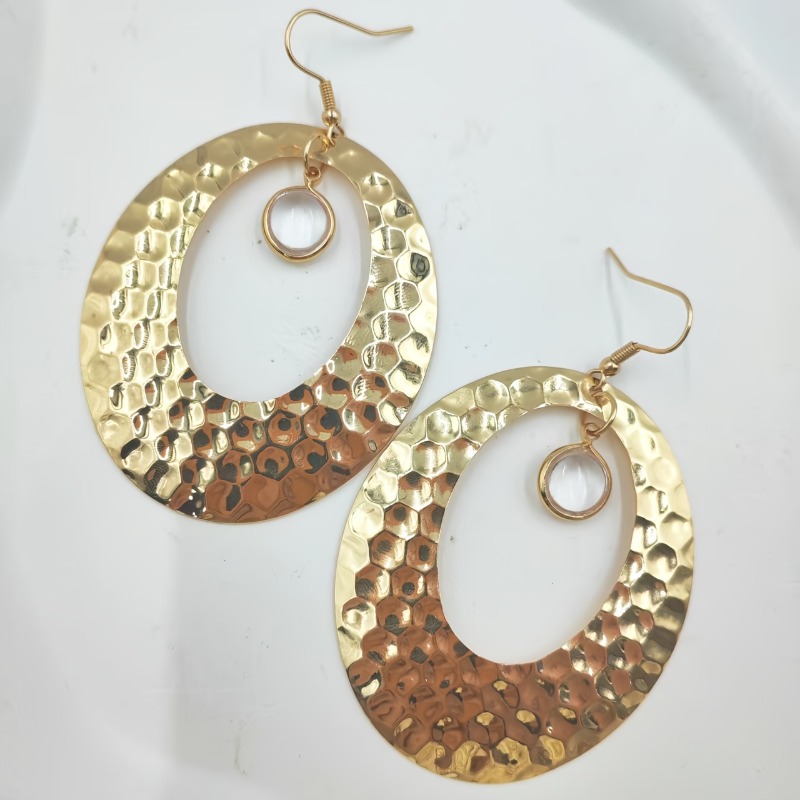 2pcs Bohemian Large Hammered Openwork Hoop Earrings, Retro Style